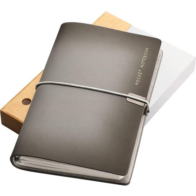 Leather Journal for Writing Pocket Small Notebook for Taking Notes, Journal for Women Men, 2 Lined Paper and 1 Blank Paper (A7 Gray)