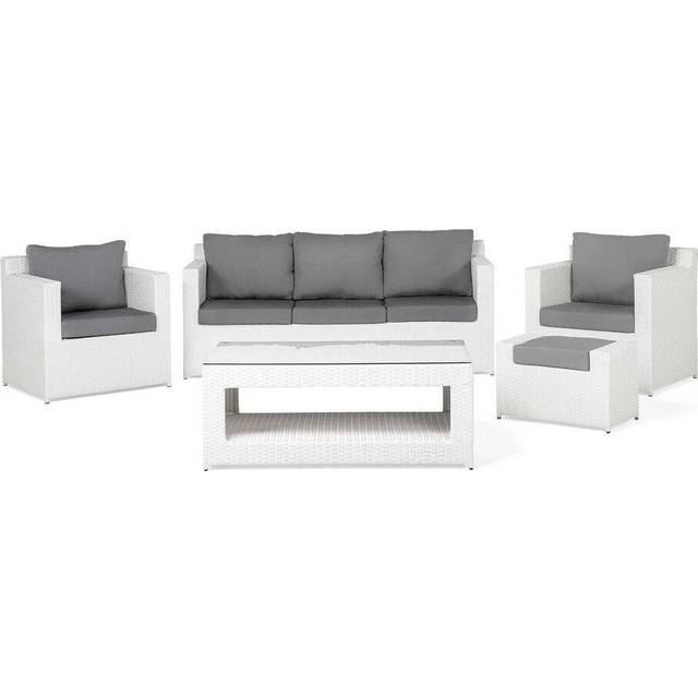 Beliani Garden Lounge Set With Table And Ottoman 6 Seater Roma Pe Rattan White, White