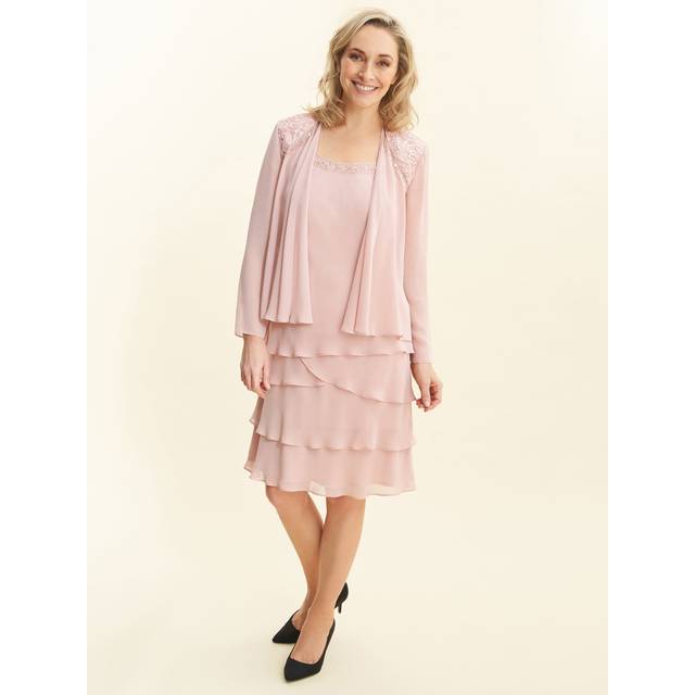Gina Bacconi Womens Camira Lace Shoulder Bead Tier Jacket Dress - Rose - Size 20 UK