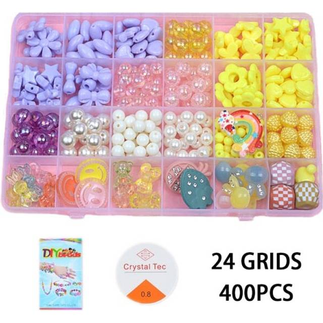 (Crystal candy 400PCS) 700pcs DIY Handmade Beaded Children Toy Creative Loose Spacer Beads Crafts Making Bracelet Necklace Jewelry Kit Girl Toy Gift