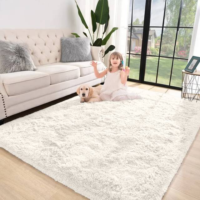 (Cream) Large Rugs Soft Fluffy Carpet Non-Slip Shaggy Rug