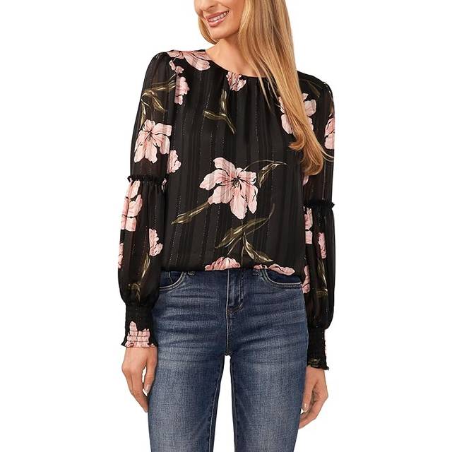 Cece Ruffle Detail Long Sleeve Top With Smock Cuff