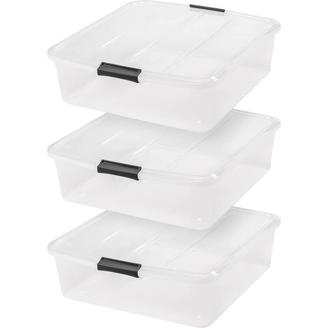 IRIS USA 33 Qt Plastic Under Bed Storage Organizer Bin Container with Secure Lids and Durable Black Buckles  3-Pack  Multi-Purpose for Clothes Shoes C
