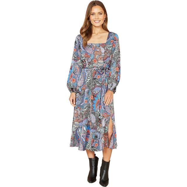 Mela Women's Blue Paisley Print Belted Midi Dress New Look - UK 12