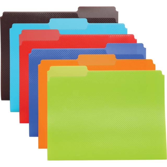 Oxford Poly File Folders  24 Pack of Plastic File Folders  1/3 Cut Tabs  for Letter Size Papers  Blue  Red  Orange  Light Blue  Green  Black (52004)