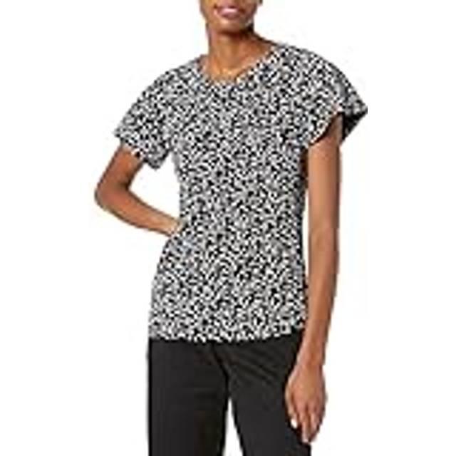 Amazon Essentials Womens classic-Fit cape Sleeve Open crewneck T-Shirt  BlackWhite  AbstractAnimal  Small