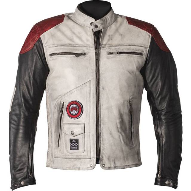 Helstons Tracker Motorcycle Leather Jacket, black-white-red, Size XL for Men