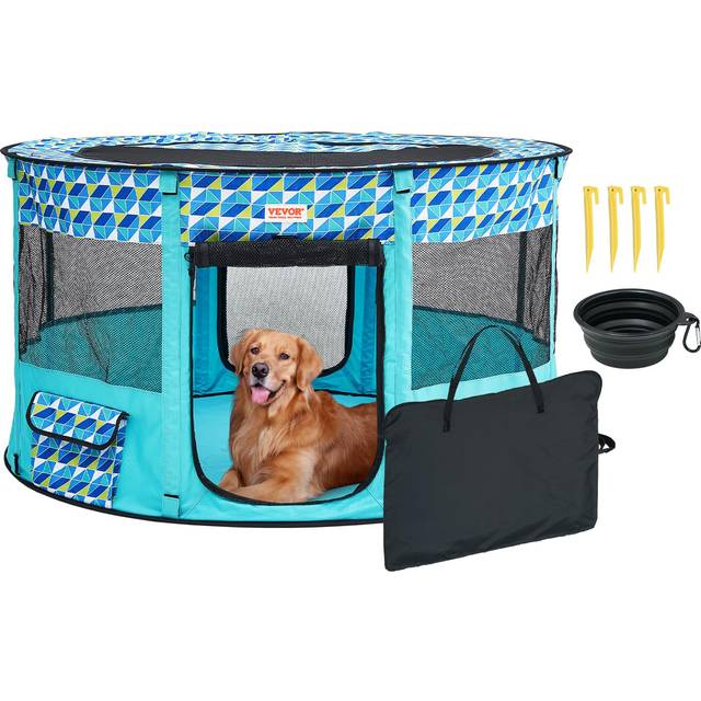 VEVOR Foldable Pet Playpen, 44&#039;&#039; x 44&#039;&#039; x 24&#039;&#039; Portable Dog Playpen, Crate Kennel for Puppy, Dog, Cat, Waterproof 600D Oxford Cloth, Removable Zipper, for Indoor Outdoor Travel Camping (Round, L)