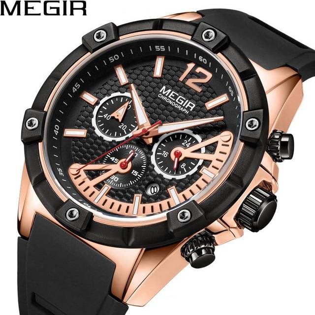 MEGIR Quartz Watch Men Rose Gold Luminous Waterproof Sports Watches Clock Chronograph Wristwatches Erkek Kol Saati Montre Homme