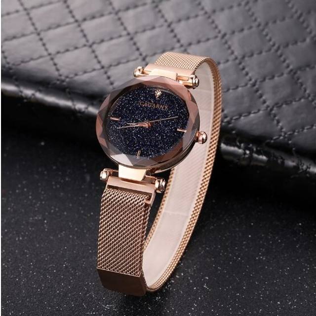 Cagarny Womens Wrist Watches Starry Sky Magnet Ladies Dress Watches Hot Female Quartz Wristwatch Clock - Pink