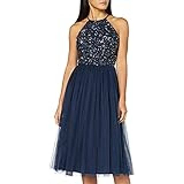 Embellished Halter Neck Midi Dress - Dark Navy - 22