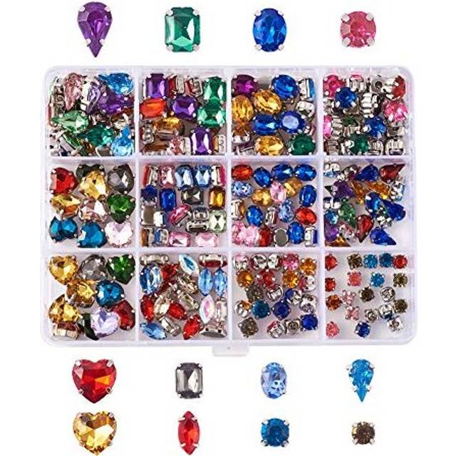 220pcs Acrylic & Glass Sew On Rhinestones Mixed Color Rhinestone Montee Beads with Brass Prong for DIY Dress Clothes Shoes Bag Decorations