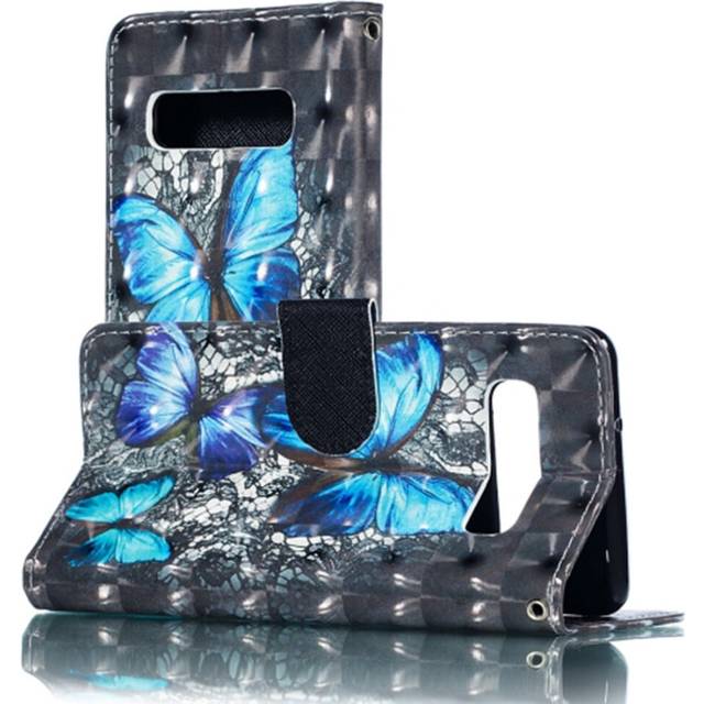 3D Blue Diamond Butterflies Pattern Horizontal Flip PU Leather Case for Galaxy S10, with Holder & Card Slots & Wallet & Photo Frame