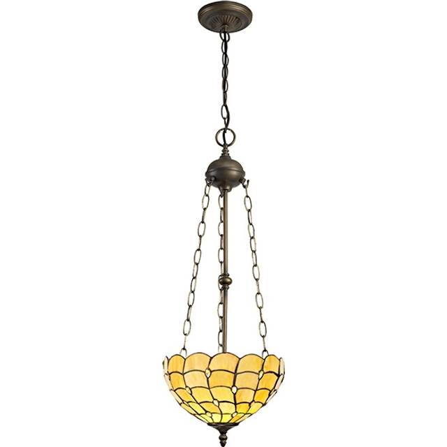 Georgia 3 Light Ceiling Pendant - Aged Antique Brass with Beige and Clear Crystal Tiffany Glass Uplighter Shade