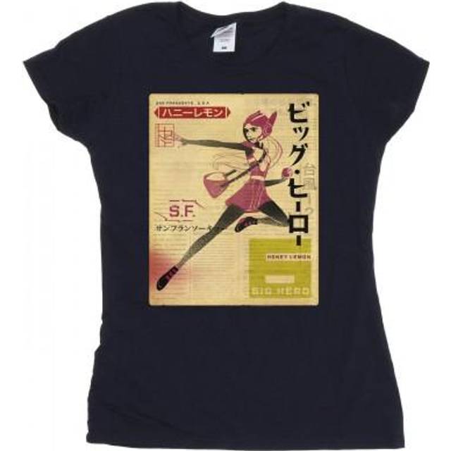 Big Hero 6 Baymax Honey Lemon Newspaper Cotton T-Shirt - Navy