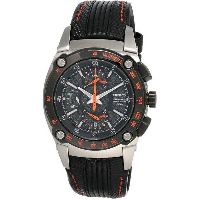Seiko Sportura Dual Flyback Black Dial LTHR Strap Men's Watch SPC045 - 43 mm