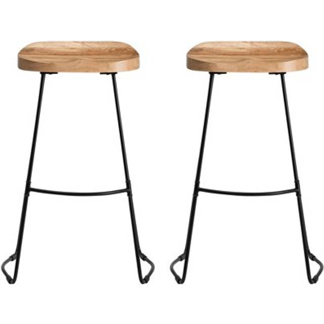 'Lara' Set of Two Saddle Seat Kitchen & Breakfast Bar Stools: Handmade Armless Wood Bar Stool with Black Legs for Dining Room - Natural - One Size