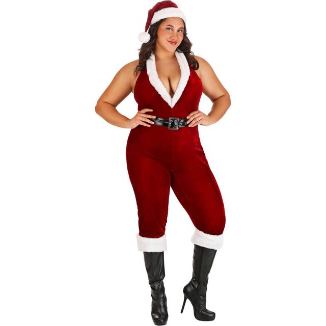 Women's Plus Size Sexy Santa Bodysuit Costume | Sexy Christmas Costumes - Red&#47;White (2X)