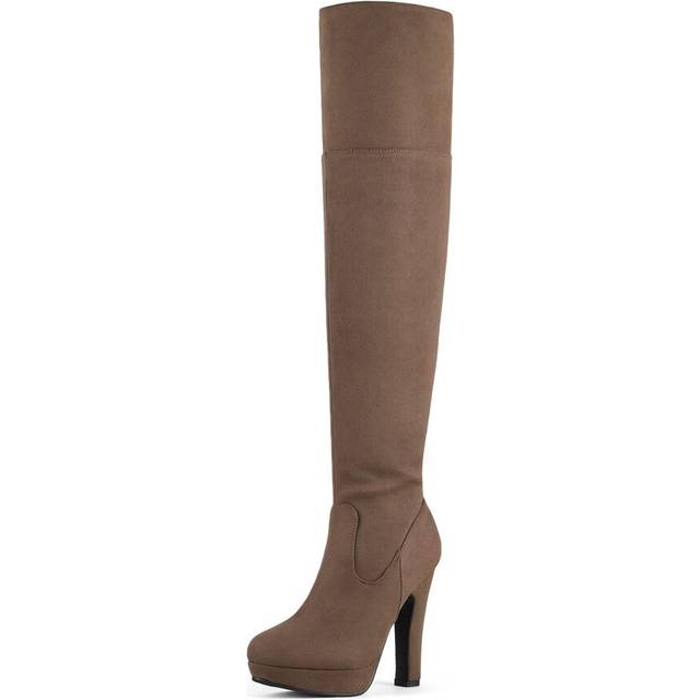 DREAM PAIRS Women's HIGHPLAT Khaki Chunky Thigh High Over The Knee Hig