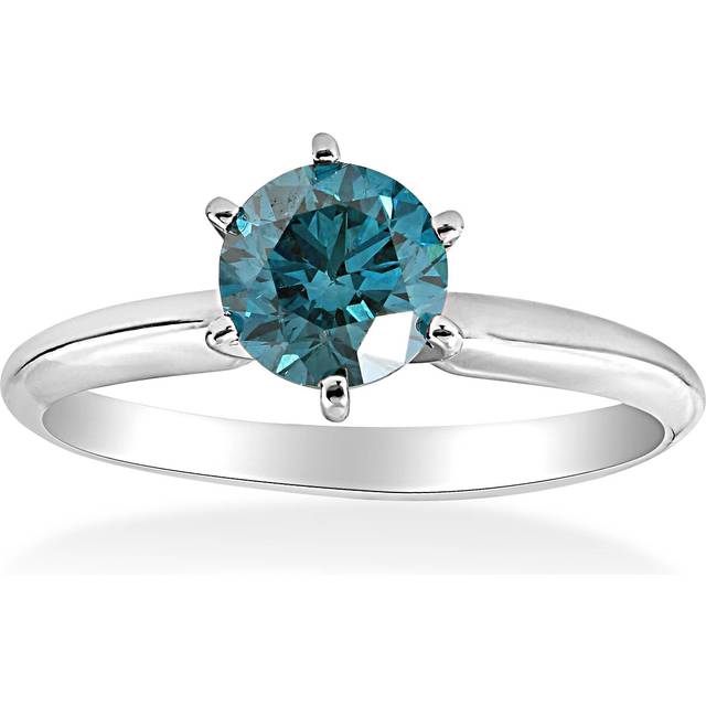 1/2ct Treated Blue Diamond Solitaire Engagement Ring 14k White Gold Round Cut