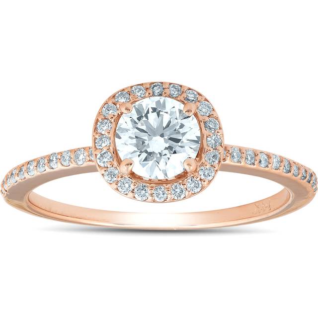 1/4ct Cushion Halo Rose Gold Enhanced Diamond Engagement Ring 14k Rose Gold