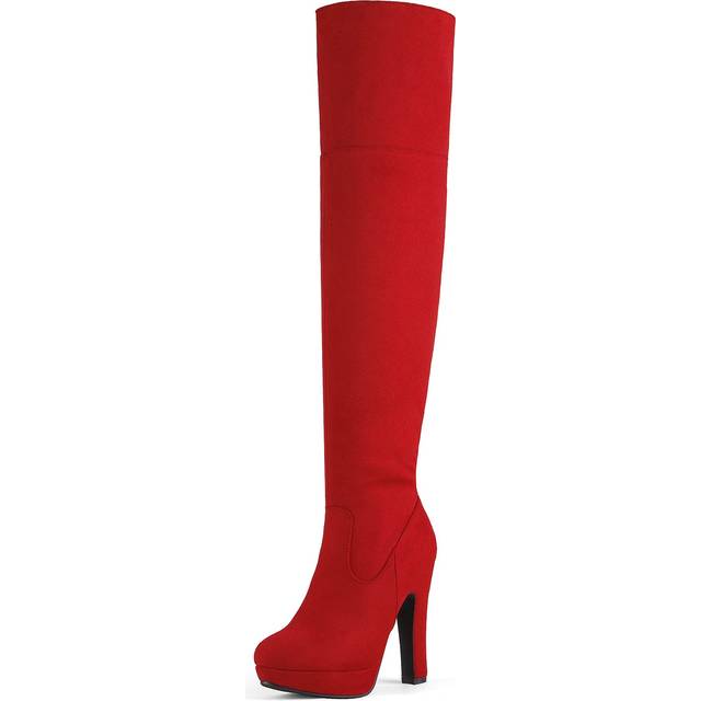 DREAM PAIRS Women's HIGHPLAT RED Chunky Thigh High Over The Knee High