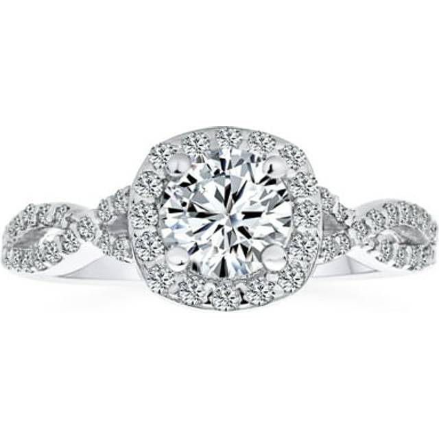 Timeless Romantic Halo Round Brilliant Cut Solitaire AAA CZ Infinity Engagement Ring for Women Cubic Zirconia Paved Cross Twisted Band Sterling Silver