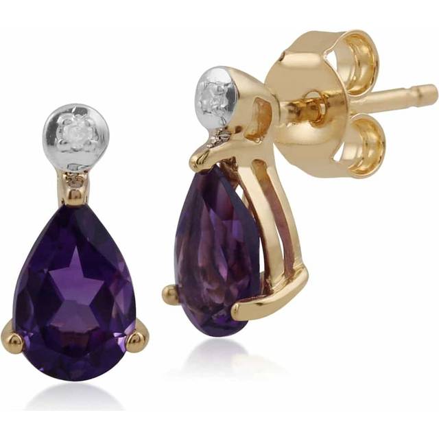 Classic Pear Amethyst & Diamond Stud Earrings in 9ct Yellow Gold