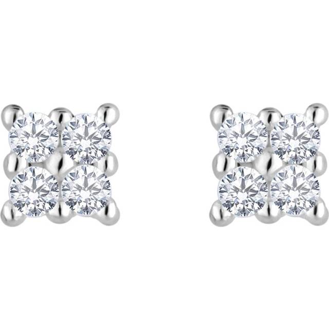 Inicio Silver Plated Recycled Cubic Zirconia Multi Stone Mini Barbell Stud Earrings - Gift Pouch