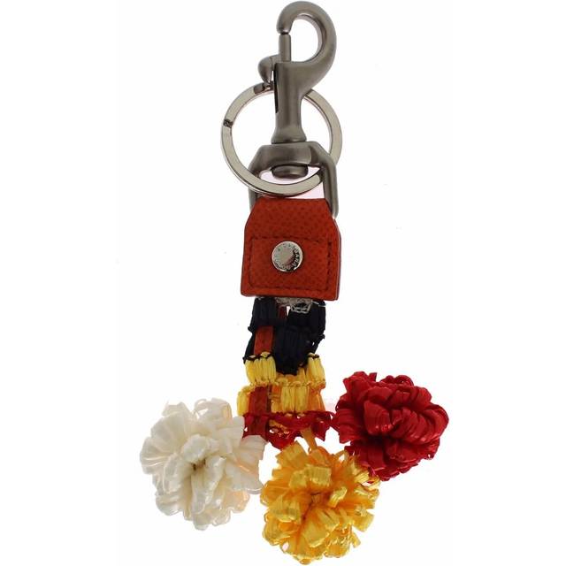 Dolce & Gabbana Red White Raffia Leather Clasp Finder Keyring Keychain