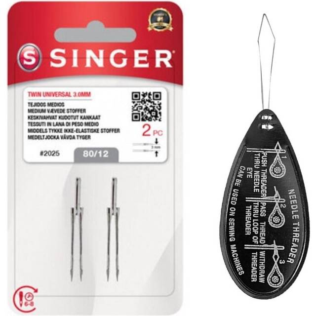 Singer Twin Universal 2025 Sewing Machine Needles, 3.0mm, Size 80/12
