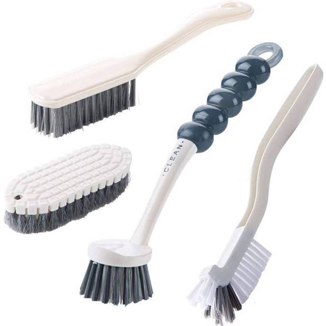 Cleaning Brush Set 4Pcs - Scrubbing & Dish Brush for Kitchen Sink, Bottles, Tile Grout - Washing Up Brush with Durable Bristles