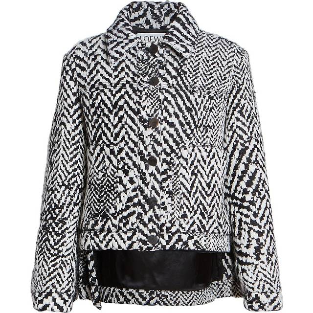 Loewe Womens Black/white Workwear Abstract-pattern Regular-fit Wool and Leather Jacket 12 - BLACK/WHITE
