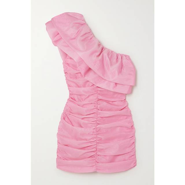 One-shoulder Ruffled Viscose Mini Dress
