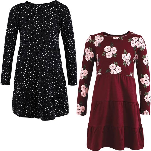 Hudson Baby Infant and Toddler Girl Cotton Dresses  Burgundy Floral  6-9 Months