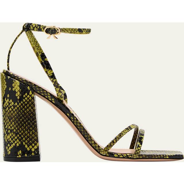 Gianvito Rossi Green & Black Snakeskin Heeled Sandals - Pistacchio - IT 38