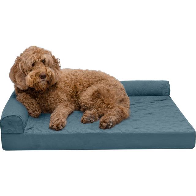 Furhaven Orthopedic Dog Bed for Large/Medium Dogs w/ Removable Bolsters & Washable Cover  For Dogs Up to 55 lbs - Pinsonic Quilted Paw L Shaped Chaise
