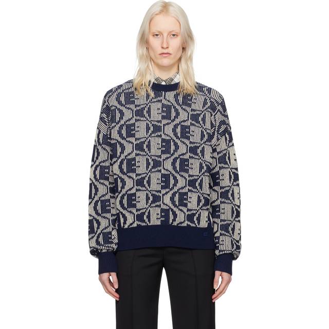 Jaquard Crewneck Sweater - ブルー (L)