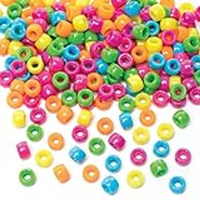 FE489 Bright Pack of 600, Multi Coloured Pony Bead Embellishments for Children's Jewellery Making, Arts Crafting Activities, Assorted