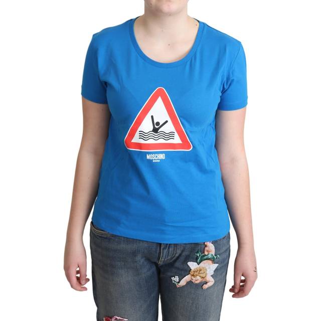 Moschino, T-Shirts, female, Blue, M, Blue Triangle Swim Graphic Print Tee