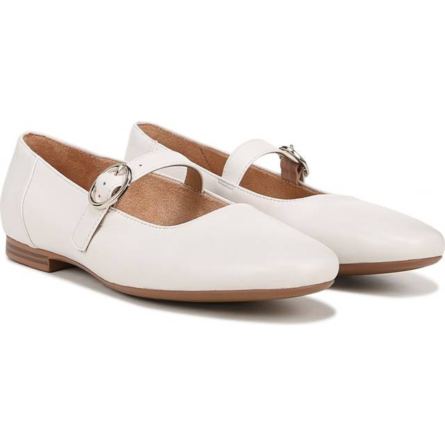 Naturalizer Kelly Mary Jane Flat Shoes, Warm White Leather, 9.5M Round Toe
