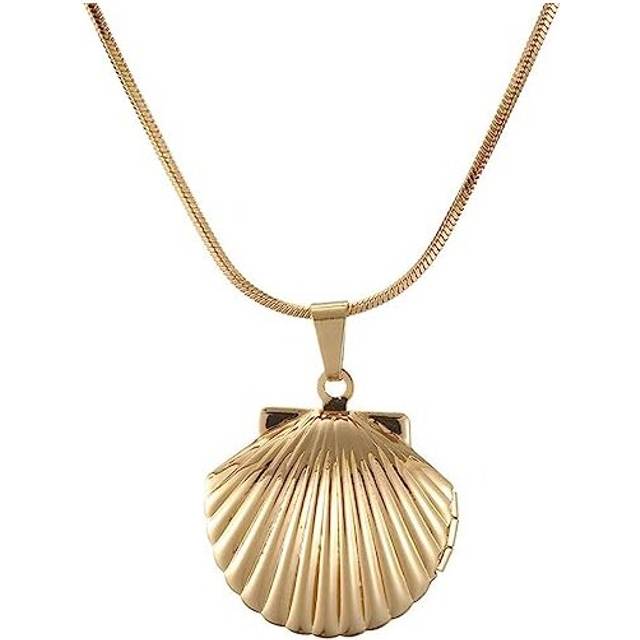 eashell Locket Charm Necklace for Women Girls, Nautical Beach Sea Shell Style, Adjustable Long Chain Choker Pendant Necklaces Jewelry