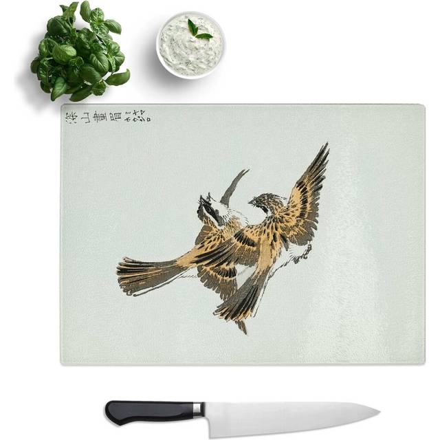 Tempered Glass Yellow-Throated Bunting Birds by Numata Kashu Chopping Board (39 cm W x 28.5 cm L)