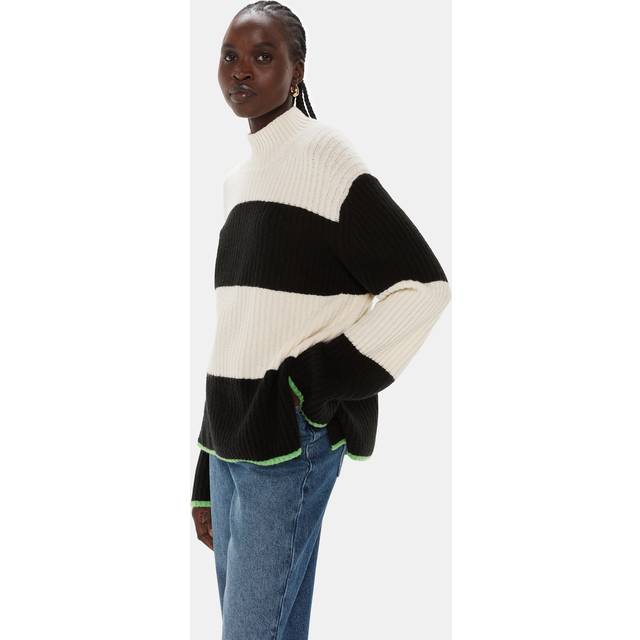 Whistles Womens Black Block-stripe Funnel-neck Stretch-knit Jumper L - BLACK