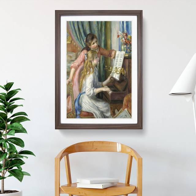 Two Young Girls at the Piano by Pierre-Auguste Renoir - Picture Frame Painting - Walnut Framed (36cm H x 27cm W x 2cm D)
