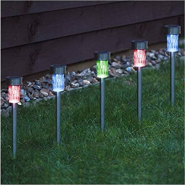 10 x CUQOO Colour Changing Solar Garden Stake Lights - Rechargeable LED Solar Powered Garden Lights - Waterproof Outdoor Lamps - Stainless Steel