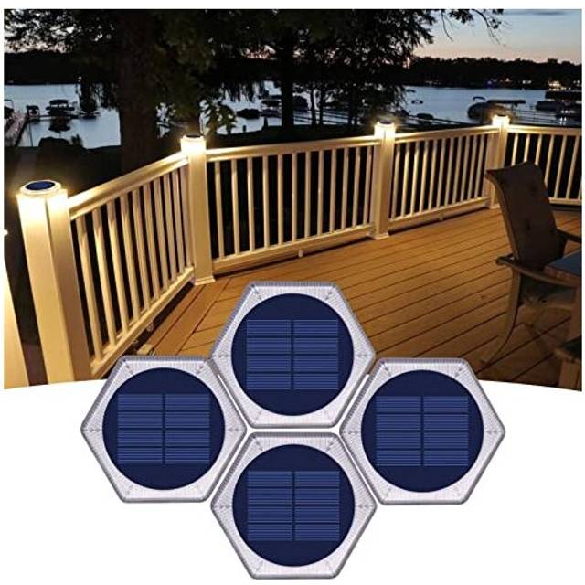 Solar Deck Lights Outdoor, Waterproof Solar Fence Lights, Stick on Solar Post Lights, Withstand 5 Tons Solar Step Lights for Stairs, Dock, Fence,