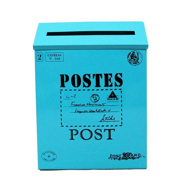 Mailbox Vintage Wall Mount Mailbox Post Letter Box for Outside Antique Metal Mailbox Rust Resistant Mail Holder Blue