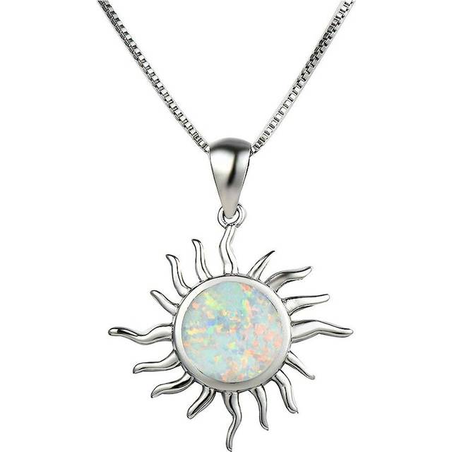 Opal Sun Pendant Necklaces for Women Teen Girls 925 Sterling Silver Flower Chain Adjustable Choker Necklace Dainty Jewelry Gifts - White