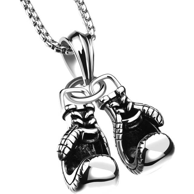 Necklaces for Women Trendy Layered Necklaces Boys Charm Sports Fashion Chain Gold Steel for Men Alloy Boxing Titanium Chunky (Silver, One Size)